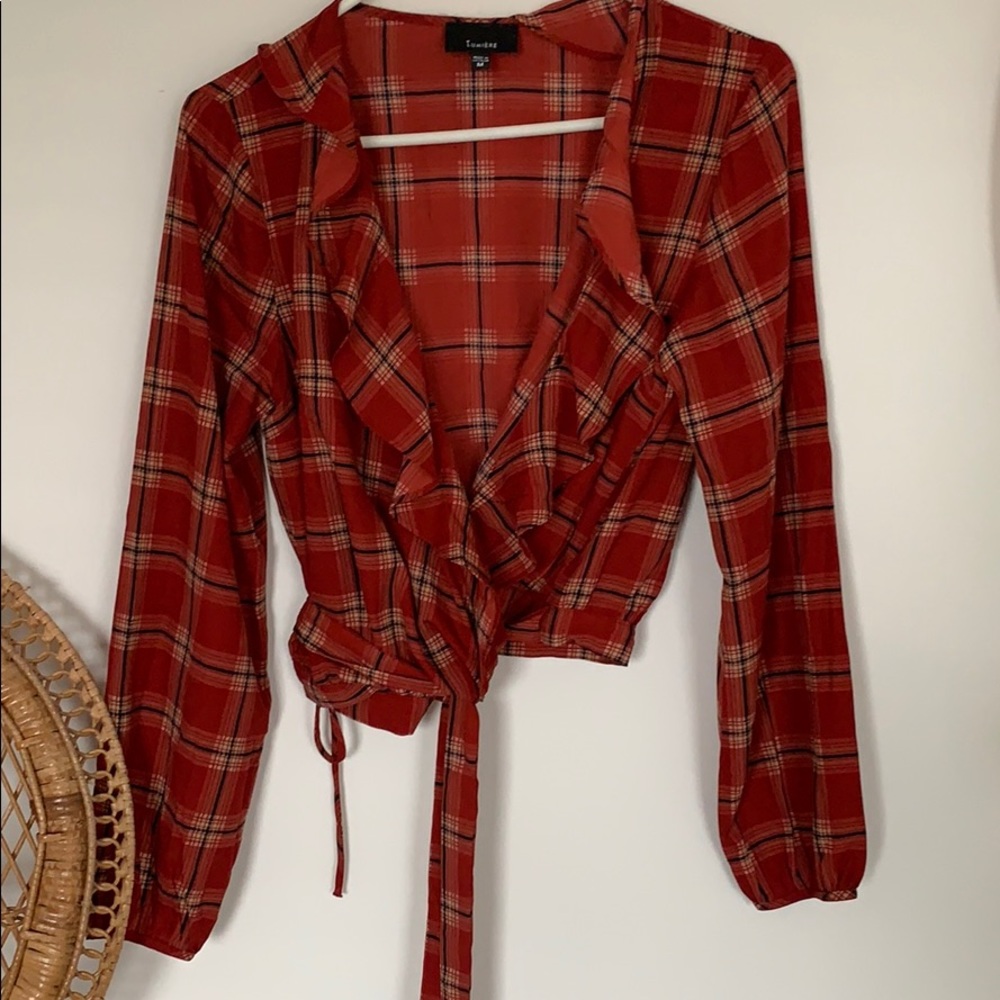 Wrap plaid top